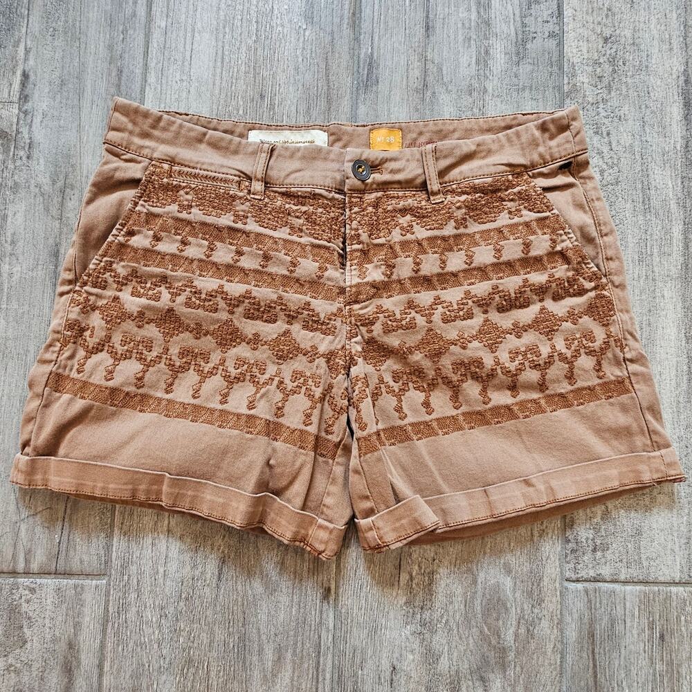 Pilcro & the‎ Letterpress Hyphen Fit Embroidered Utility Shorts Women’s 28 Tan
